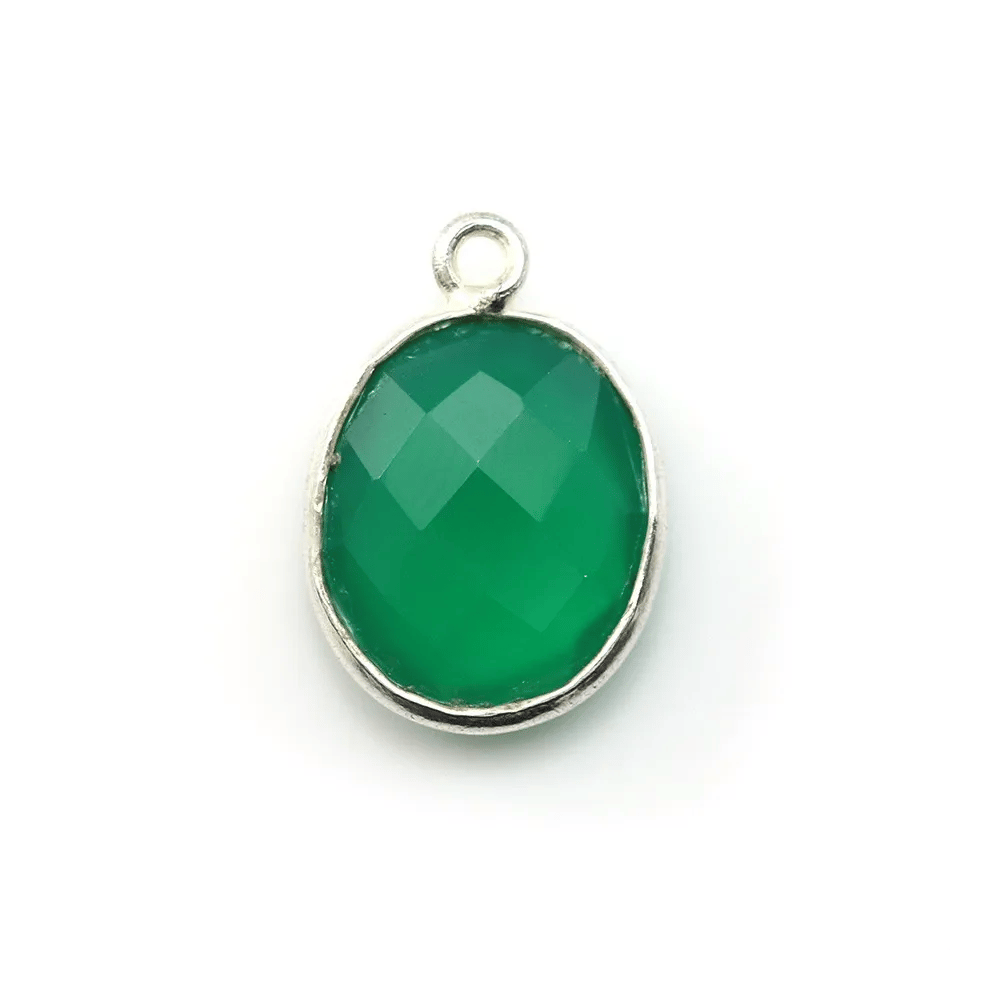 Agate verte ovale facettée sertie sur argent 925 11x13mm x 1pc