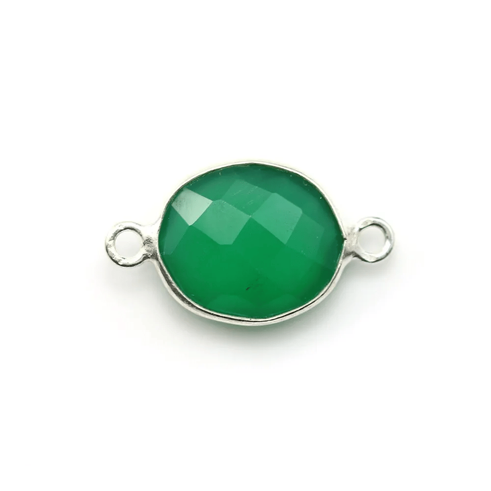 Agate verte ovale facettée 2 anneaux sertie sur argent 925 11x13mm x 1pc