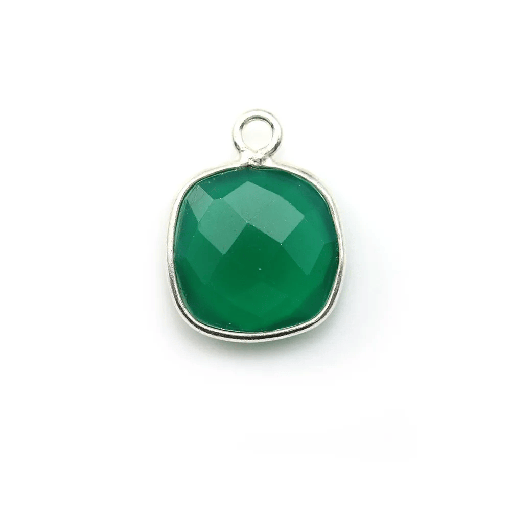 Agate verte en coussin facetté sertie sur argent 925 11mm x 1pc