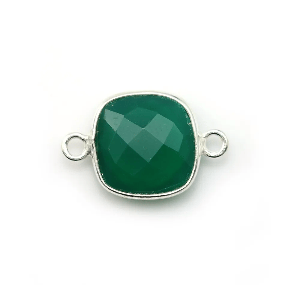 Agate verte en coussin facetté 2 anneaux sertie sur argent 925 11mm x 1pc