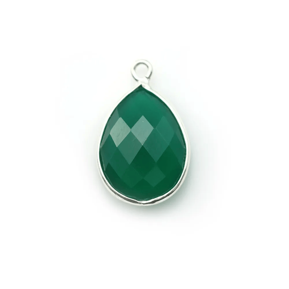 Agate verte goutte facettée sertie sur argent 925 13x17mm x 1pc
