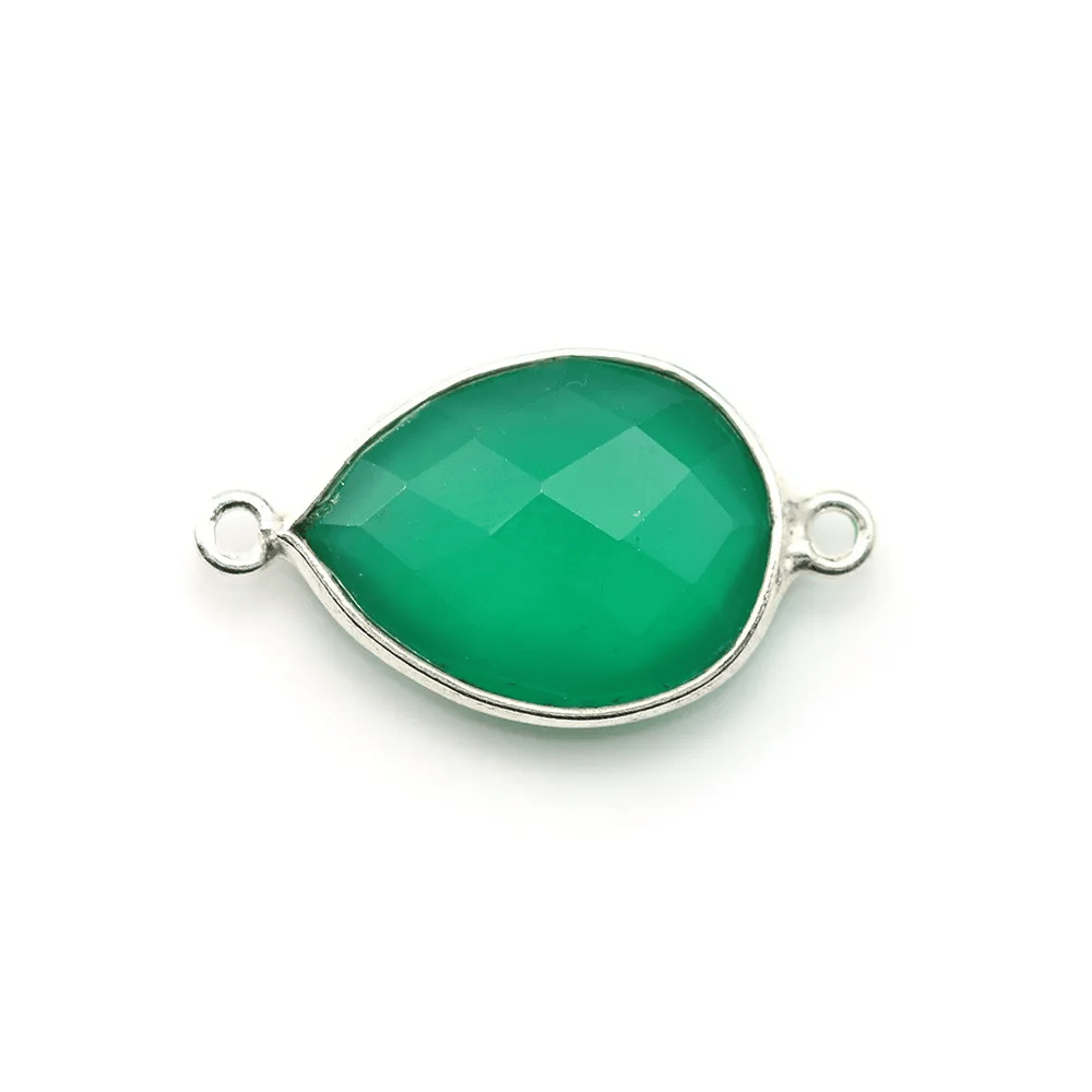 Agate verte goutte facettée à 2 anneaux sertie sur argent 925 13x17mm x 1pc
