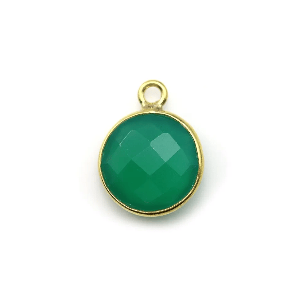 Agate verte ronde facettée sertie sur argent doré 11mm x 1pc