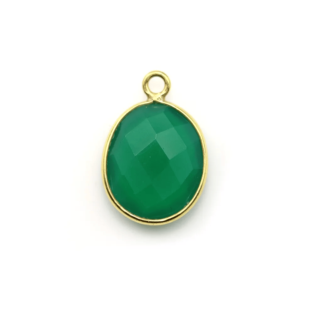 Agate verte ovale facettée sertie sur argent doré 11x13mm x 1pc