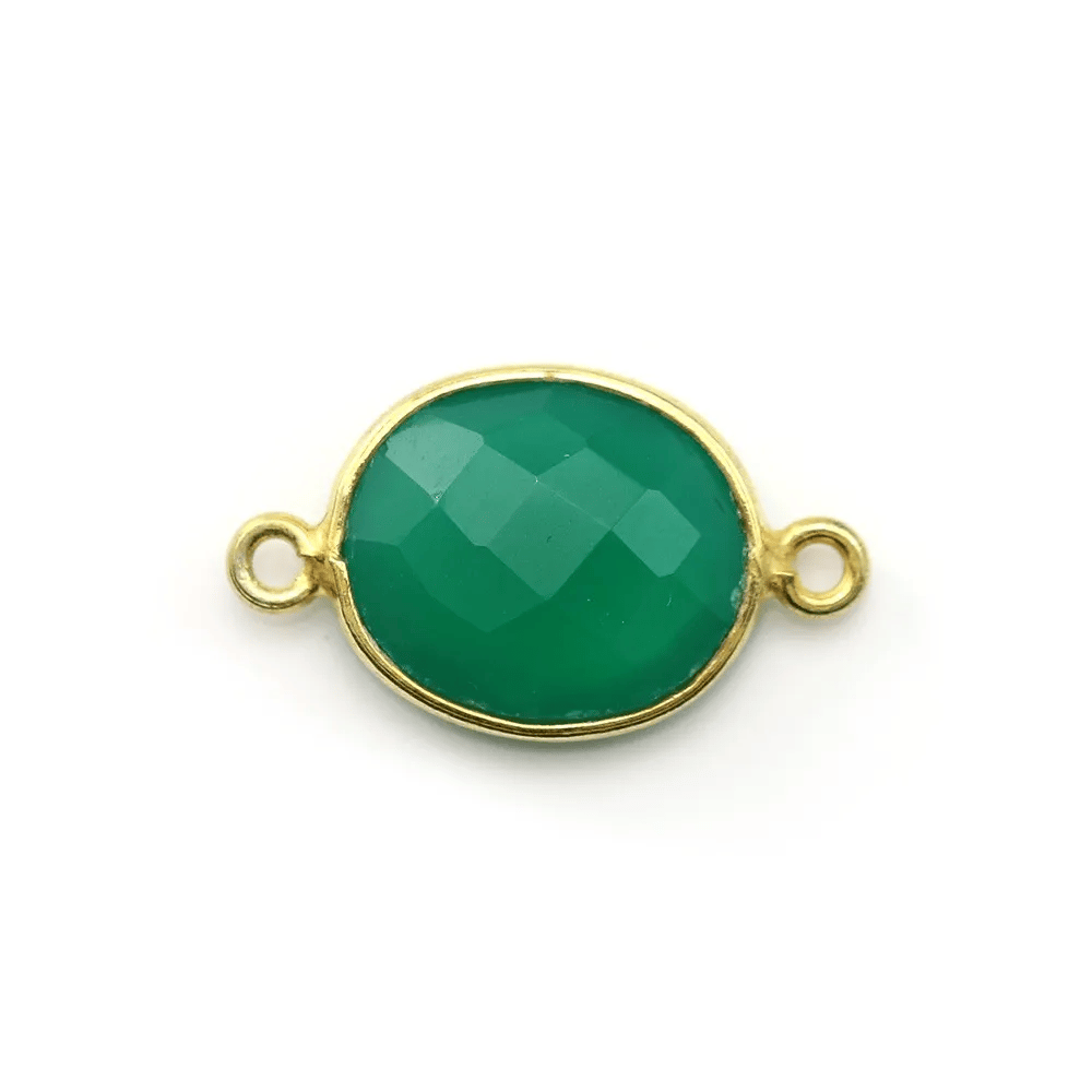 Agate verte ovale facettée sertie sur argent 925 doré à l'or fin 2 anneaux 11x13mm x 1pc