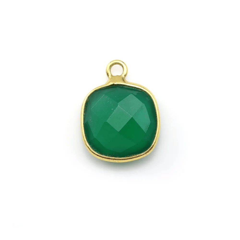 Agate verte coussin facetté sertie sur argent doré 11mm x 1pc