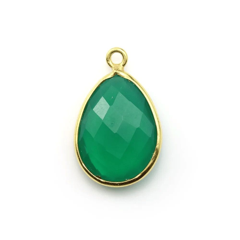 Agate verte goutte facettée sertie sur argent 925 doré à l'or fin 13x17mm x 1pc