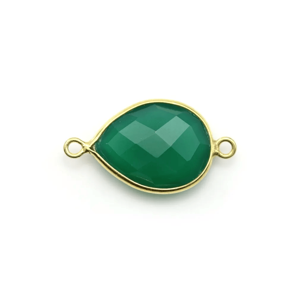 Faceted drop-shape green agate set in gold-plated silver 13x17mm x 1pc