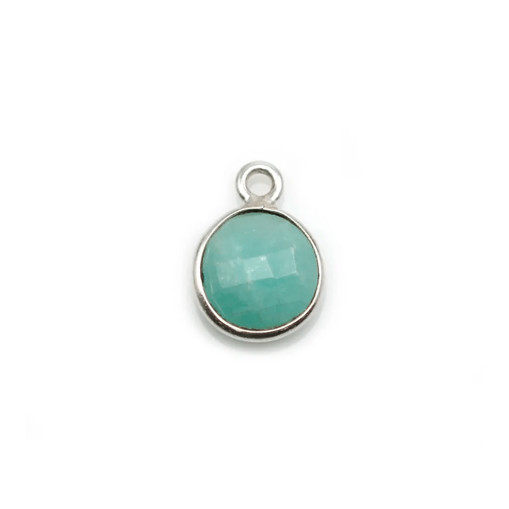 Faceted round Amazonite set in silver 9mm, 1 ring  x 1pc
