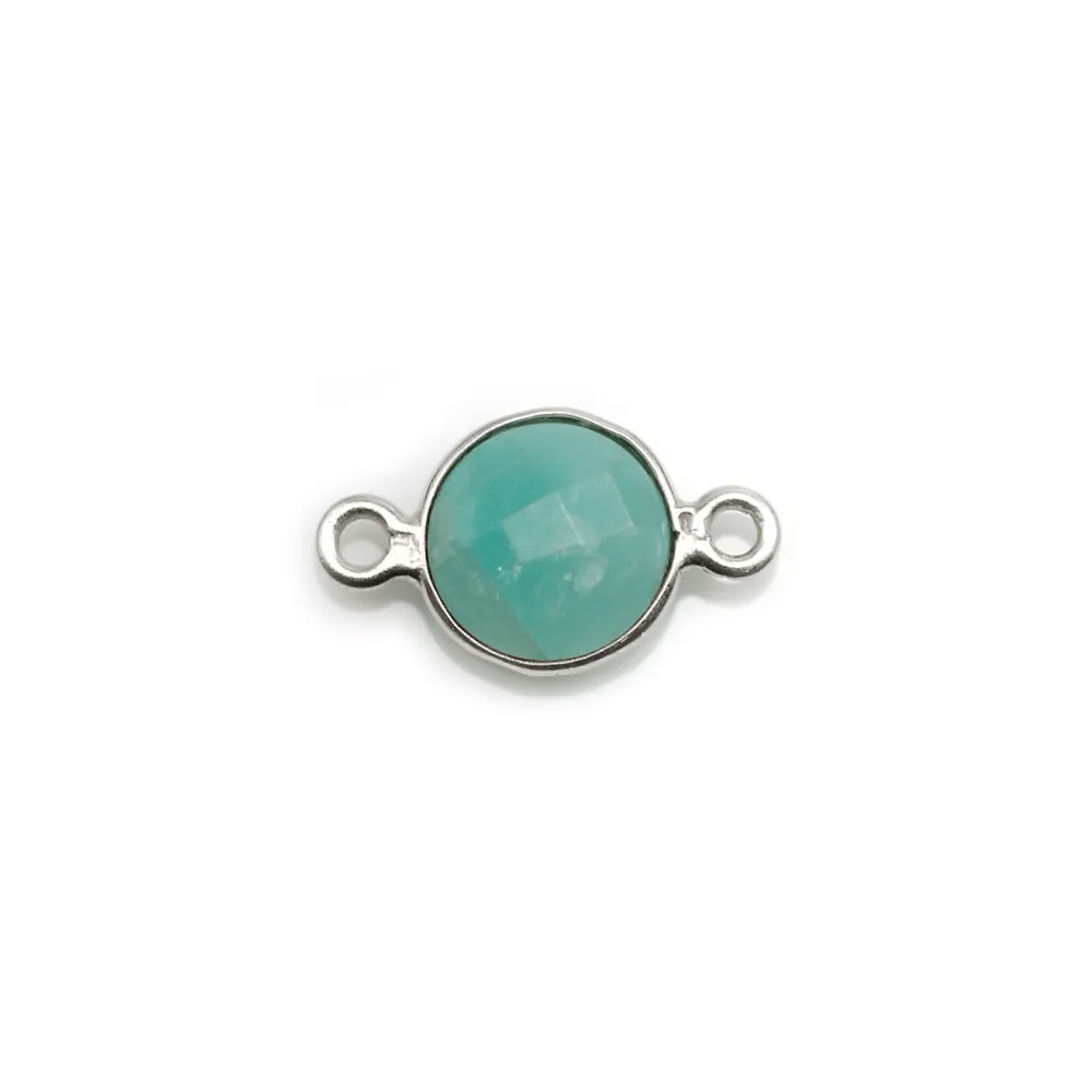 Amazonite ronde facettée sertie sur argent  9mm , 2 anneaux x 1pc