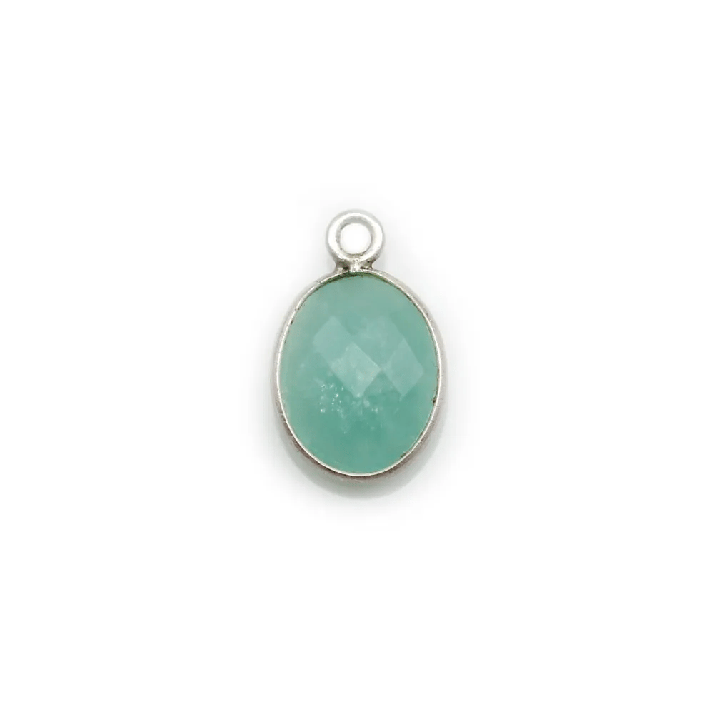 Amazonite ovale facettée sertie sur argent 9x11mm, un anneau x 1pc