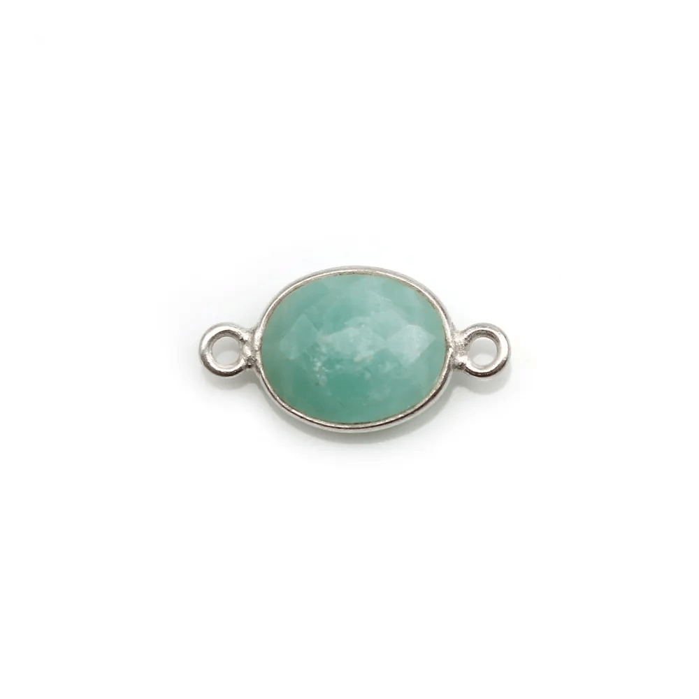 Amazonite ovale facettée sertie sur argent 9x11mm, 2 anneaux x 1pc