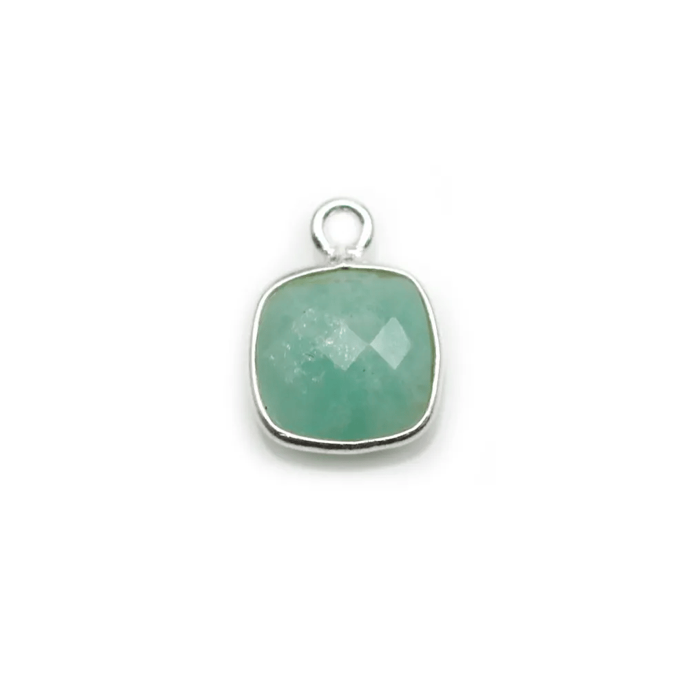 Amazonite carré facettée sertie sur argent 9mm, un anneau x 1pc
