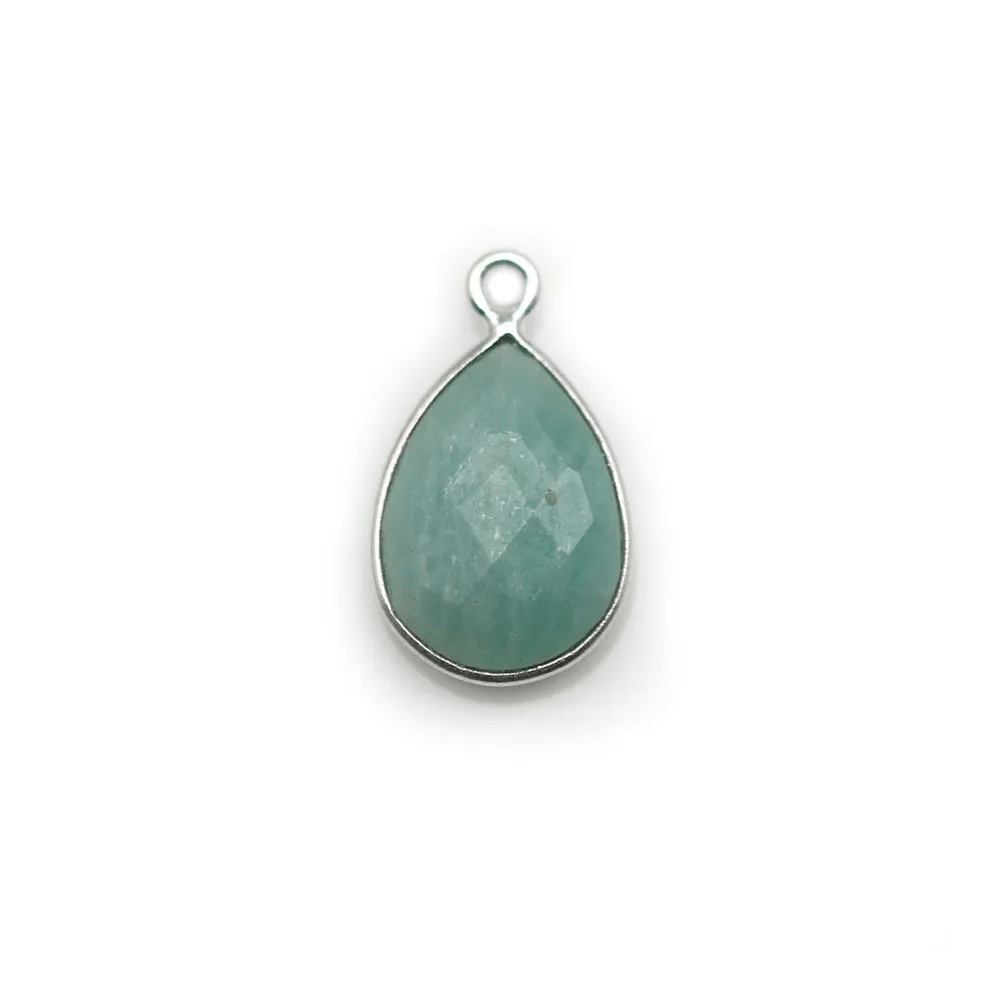 Faceted drop Amazonite set in silver 11x15mm  , 1 ring x 1pc