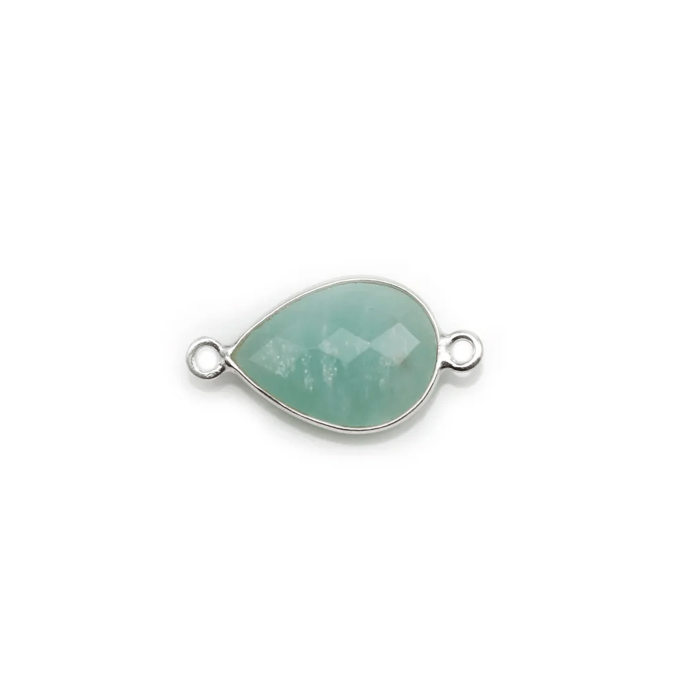 Amazonite goutte  facettée sertie sur argent 11x15mm, 2 anneaux x 1pc