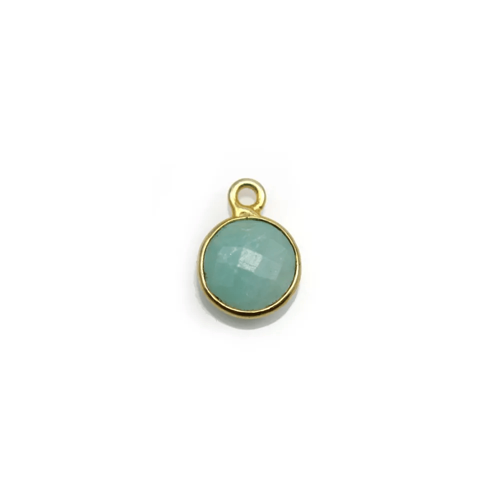 Amazonite ronde facettée sertie sur argent doré 9mm, un anneau x 1pc