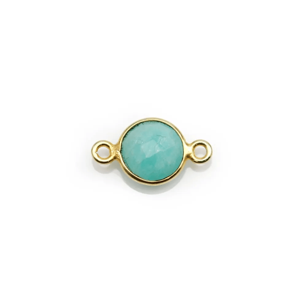 Faceted round amazonite, set in gold-plated silver 2 rings x 9mm, x 1pc
