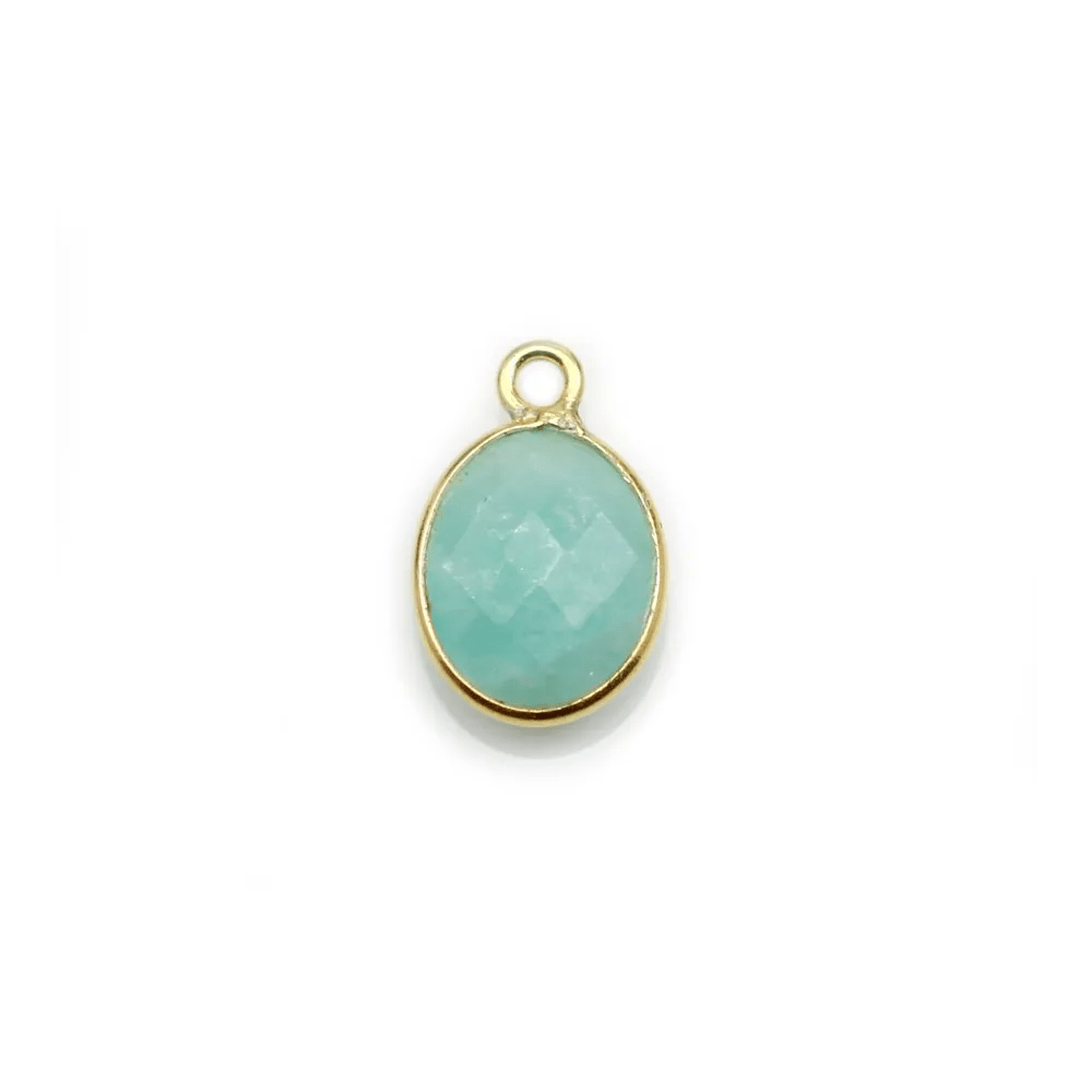 Amazonite ovale facettée sertie sur argent doré 9x11mm, un anneau x 1pc