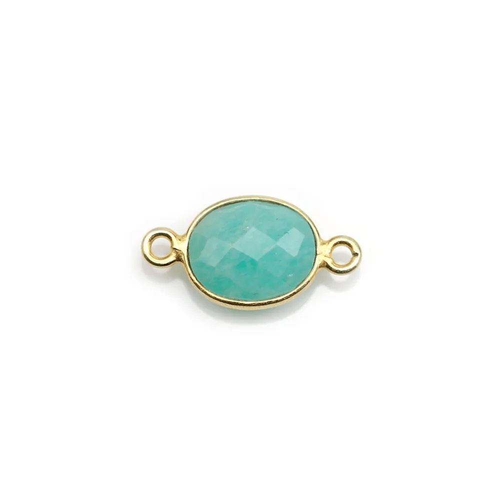 Amazonite ovale facettée sertie sur argent doré 9x11mm, 2 anneaux x 1pc