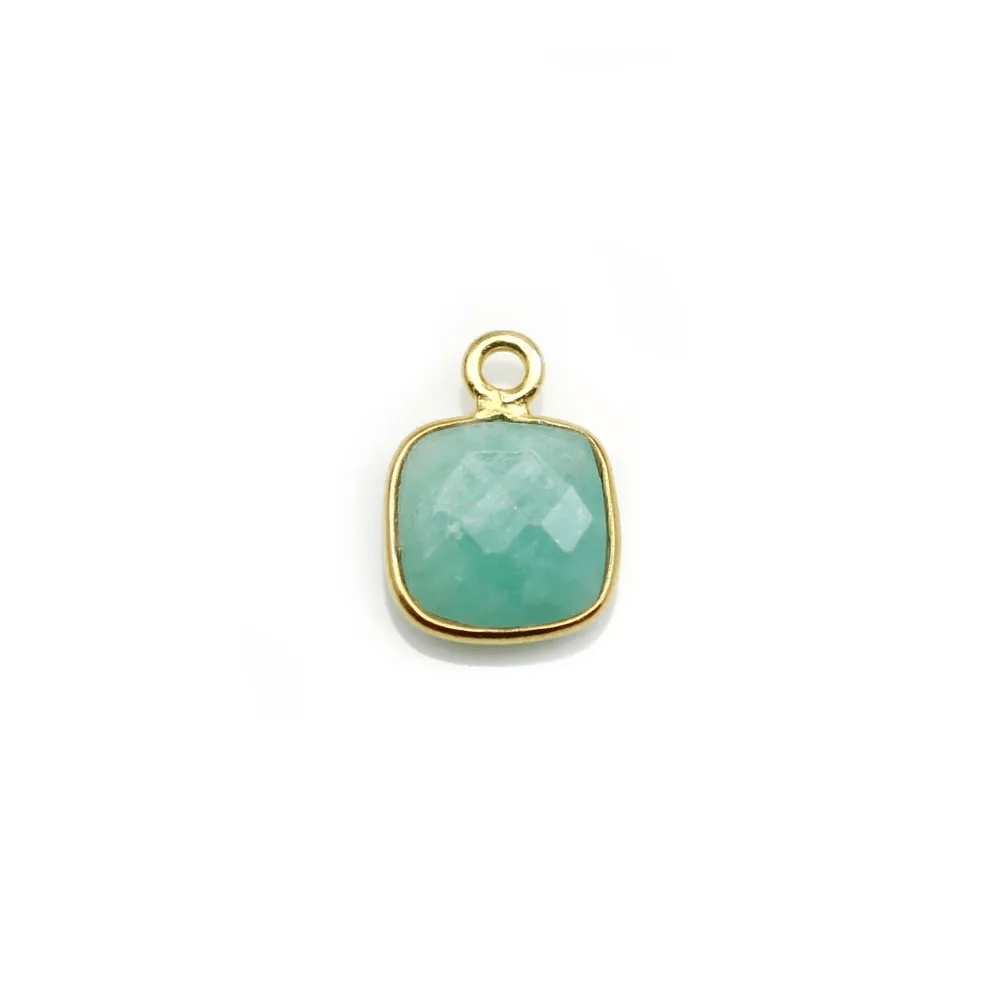 Amazonite carré facettée sertie sur argent doré 9mm, un anneau x 1pc