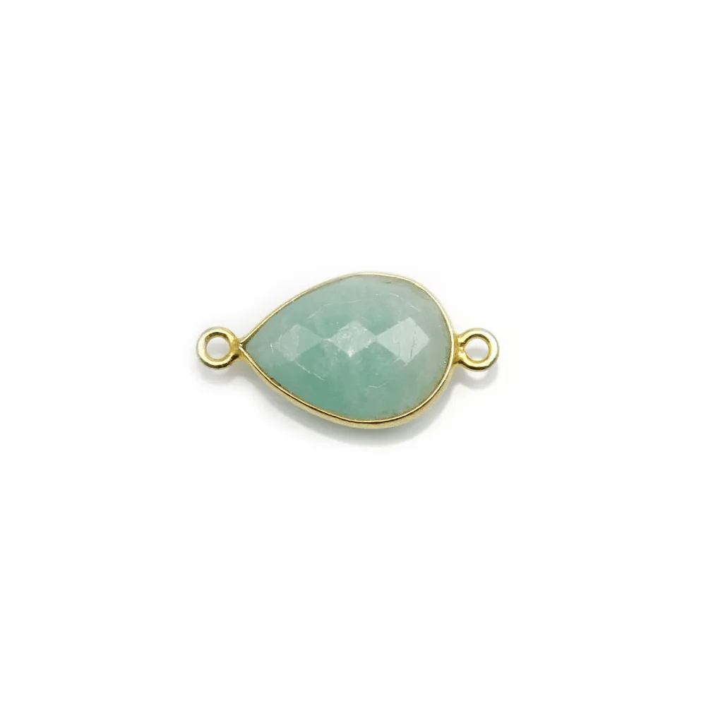 Amazonite goutte  facettée sertie sur argent doré 2 anneaux 11x15mm x 1pc