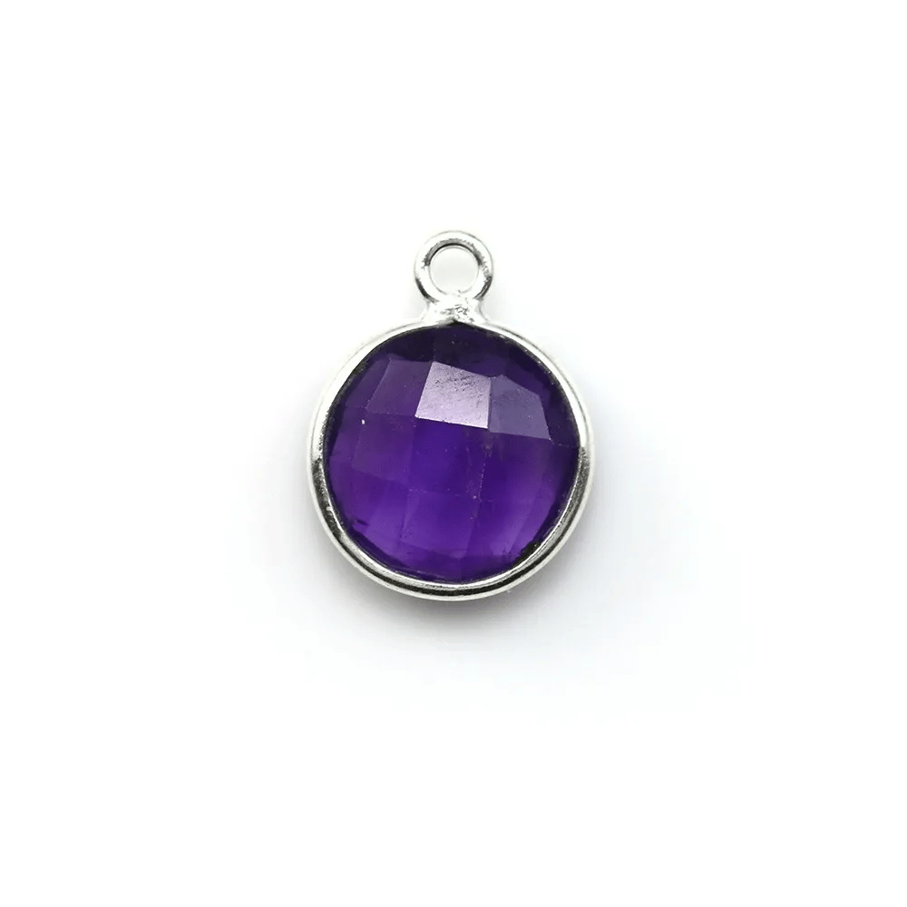 Faceted round amethyst set in sterling silver 11mm x 1pc
