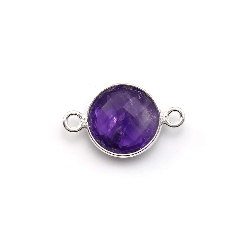 Améthyste ronde facettée sertie sur argent 925 2 anneaux 11mm x 1pc