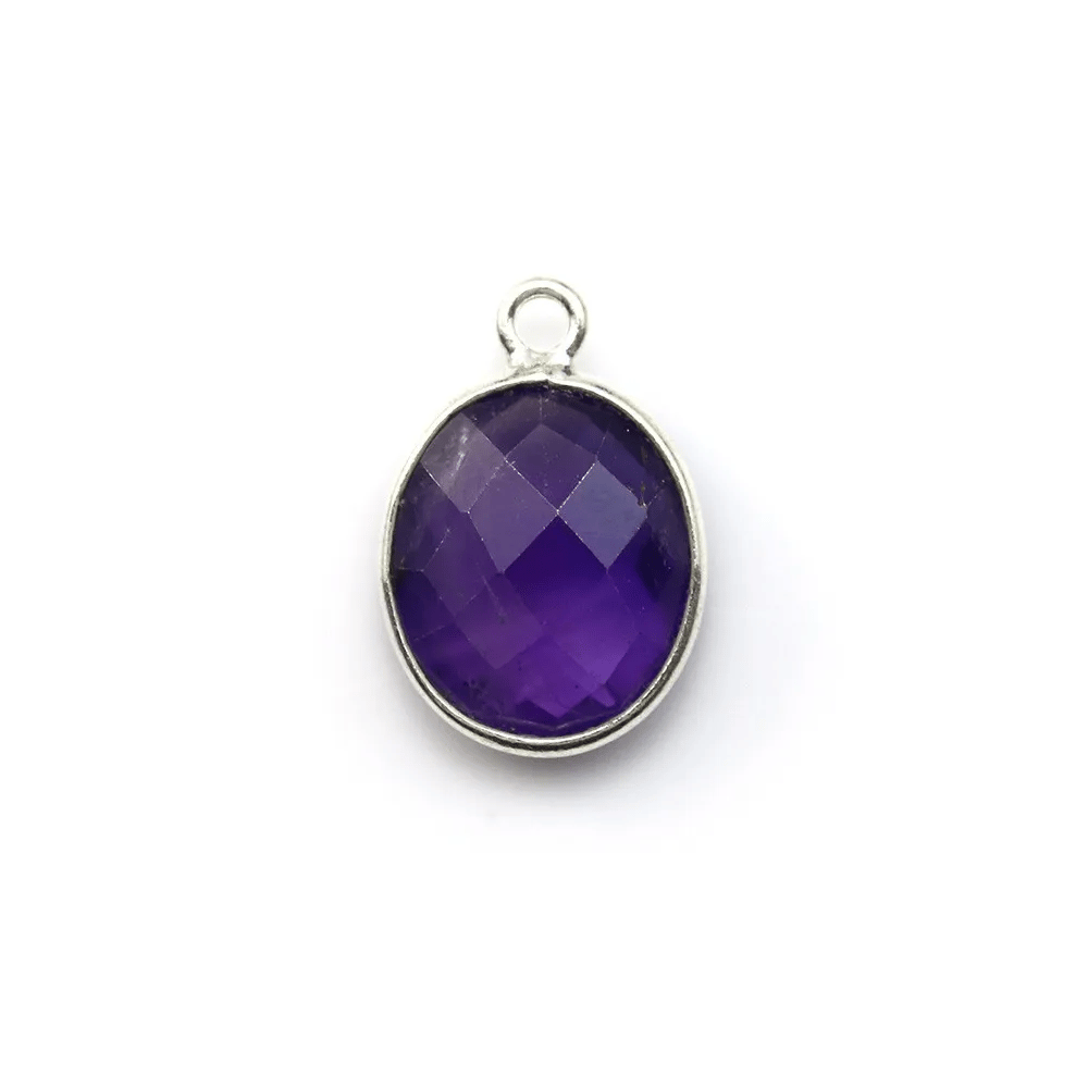 Faceted oval amethyst set in sterling silver 11x13mm x 1pc