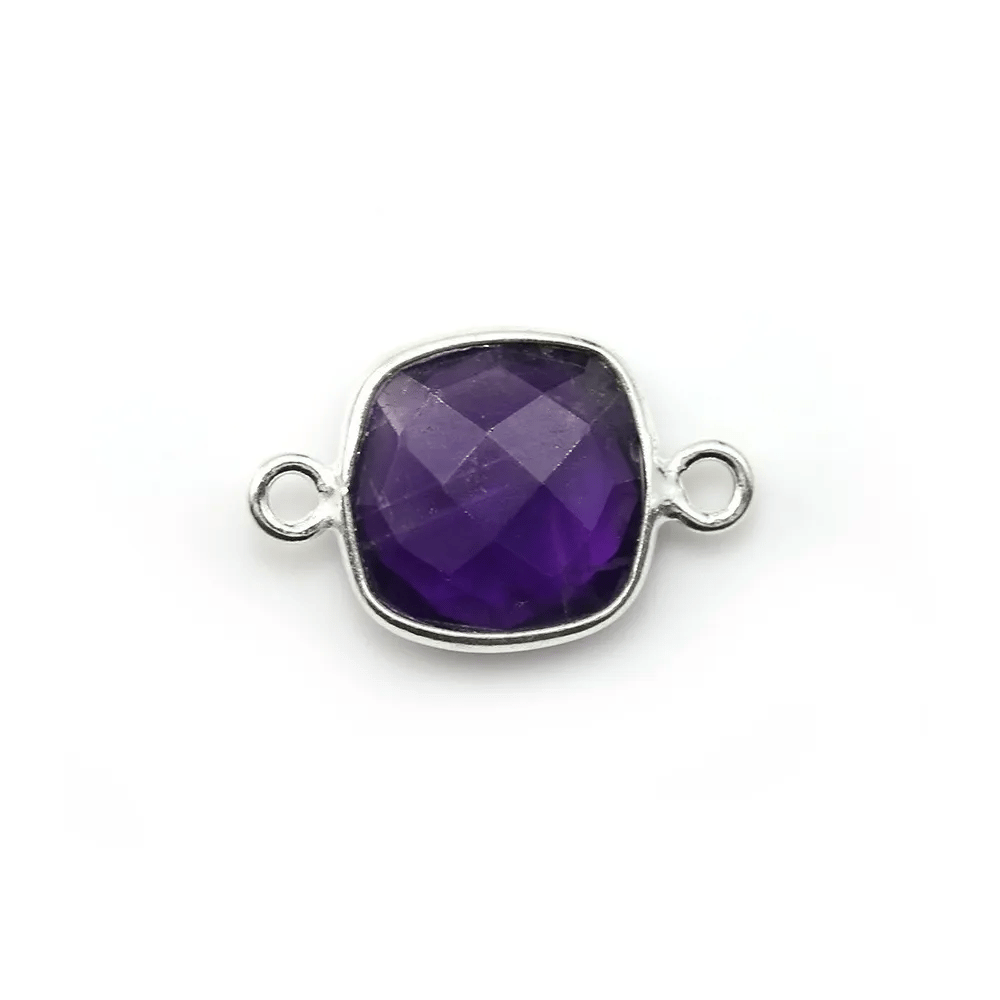Faceted cushion amethyst set in sterling silver with 2 rings 11mm x 1pc