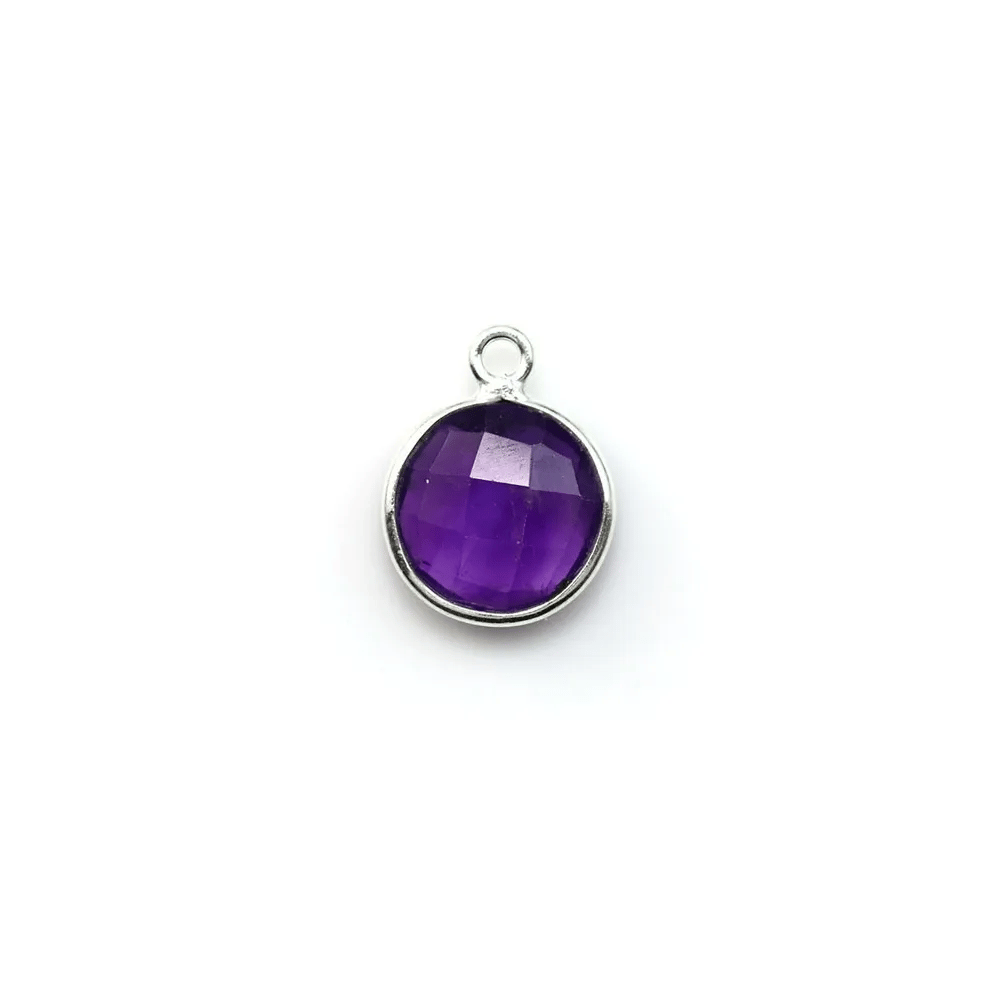 Faceted round amethyst set in silver 9mm, 1 ring  x 1pc