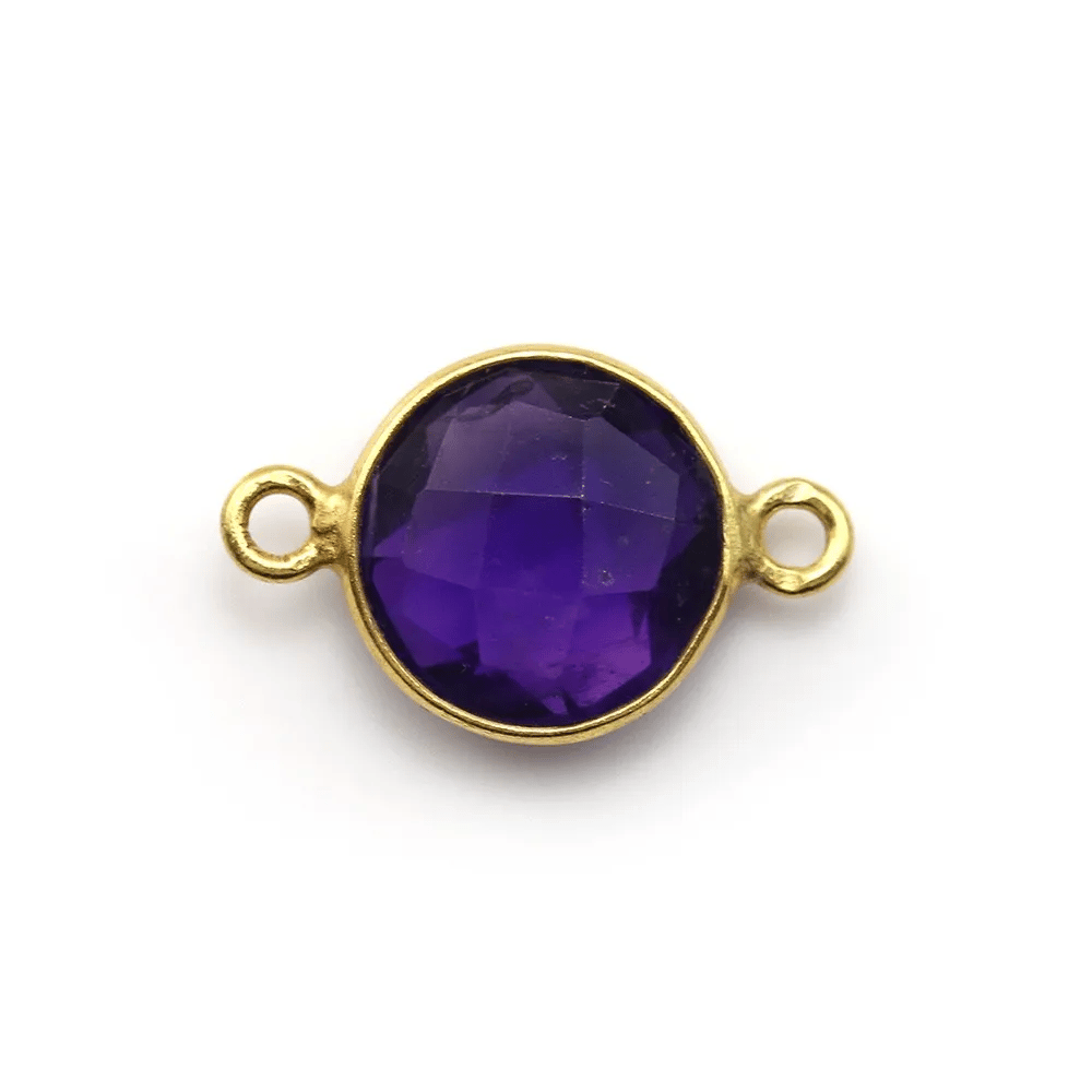 Faceted round amethyst set in gold-plated silver 2 rings 11mm x 1pc