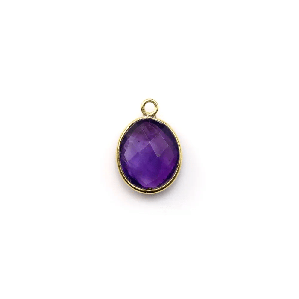 Faceted oval amethyst set in gold-plated silver 9x11mm , 1 ring x 1pc