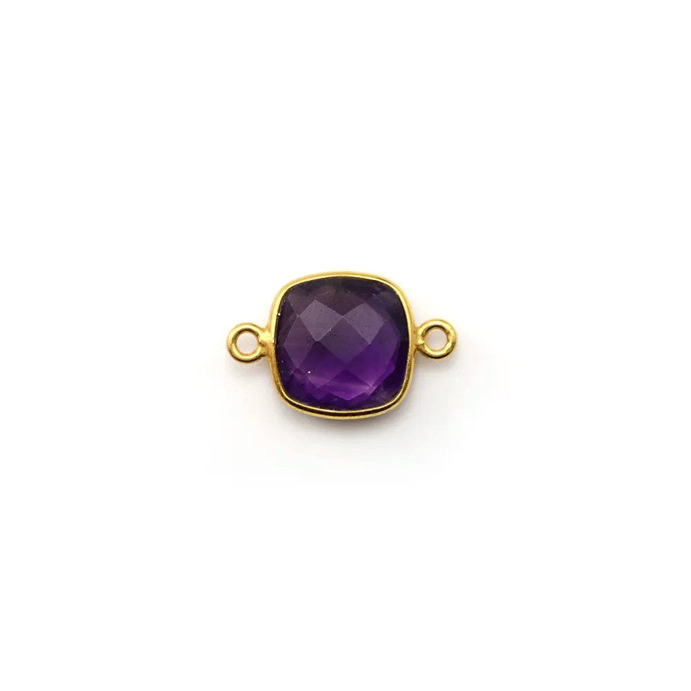 Faceted cushion amethyst set in gold-plated silver 2 rings 9mm x 1pc