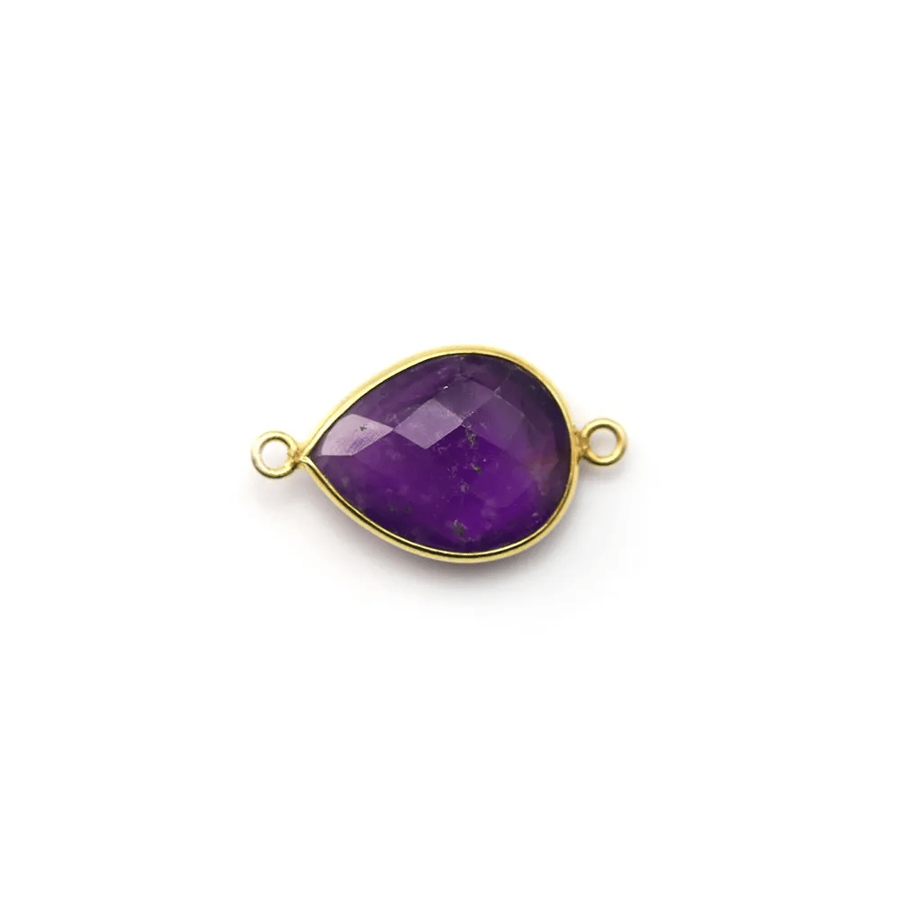 Faceted drop-shape amethyst set in gold-plated silver 2 rings 11x15mm x 1pc