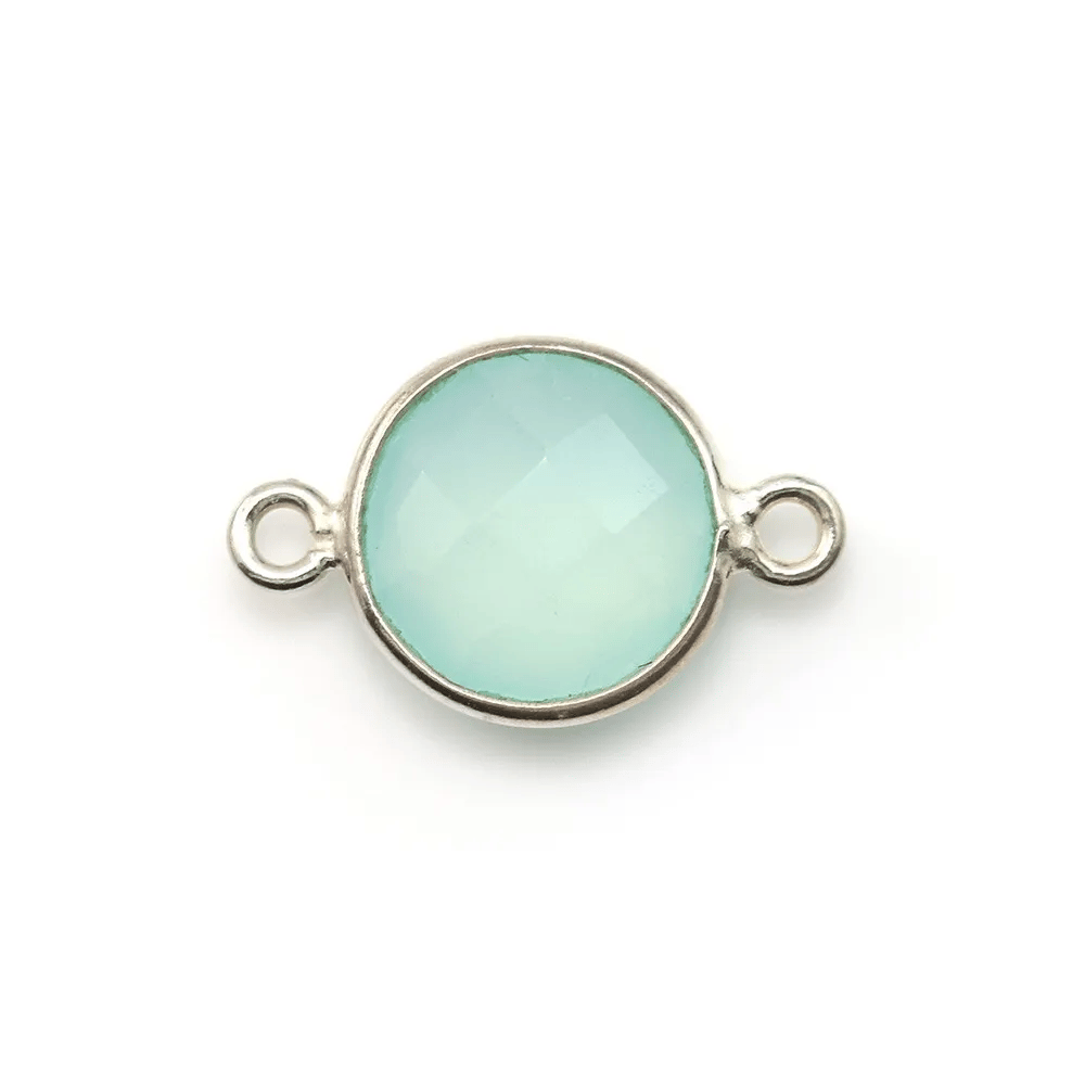 Calcédoine ronde facettée sertie sur argent 925 2 anneaux 11mm x 1pc
