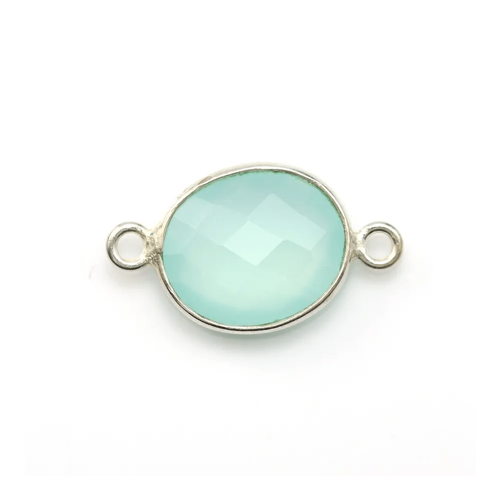 Calcédoine ovale facettée sertie sur argent 925 2 anneaux 11x13mm x 1pc