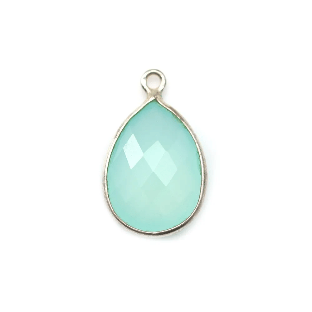 Calcédoine goutte facettée sertie sur argent 925 13x17mm x 1pc