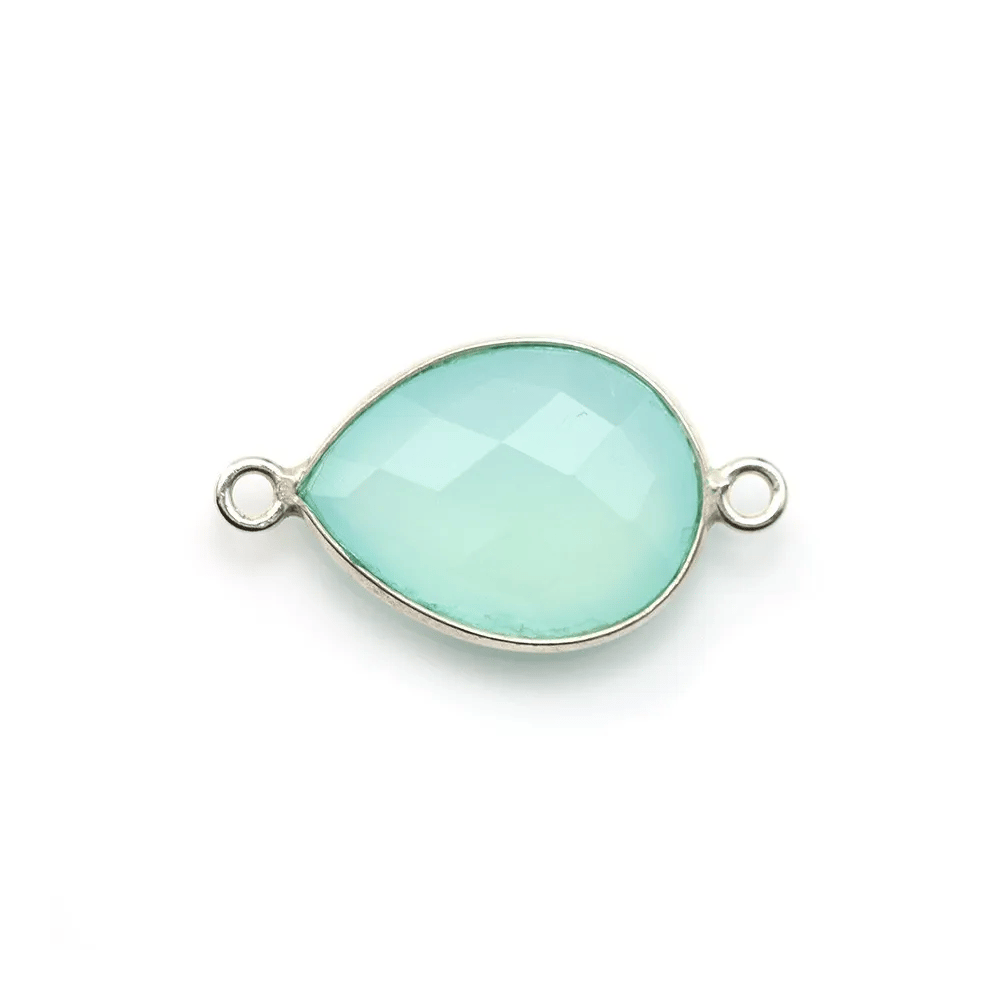 Calcédoine goutte facettée sertie sur argent 925 2 anneaux 13x17mm x 1pc