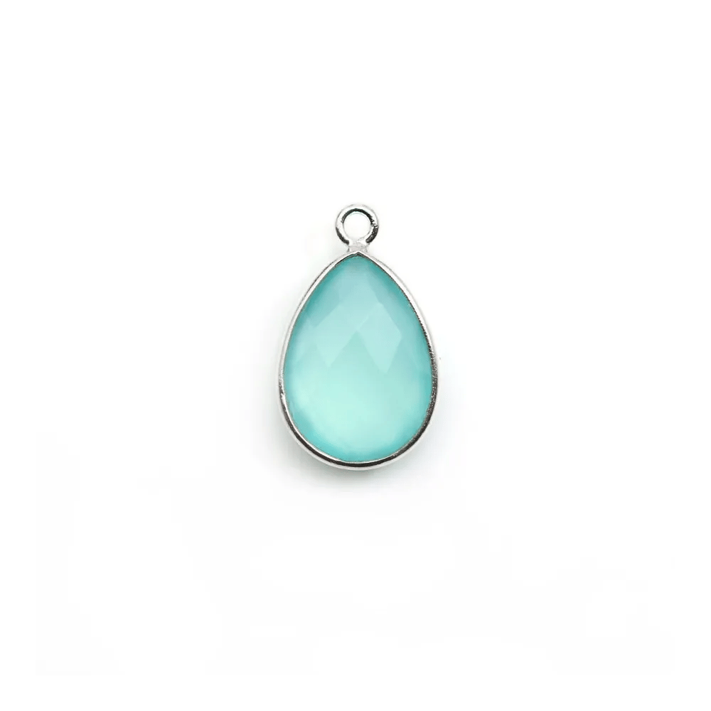 Calcédoine goutte facettée sertie sur argent 925 11.5x15mm x 1pc