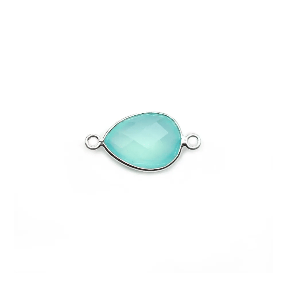 Calcédoine goutte facettée sertie sur argent 2 anneaux 11x15mm x 1pc