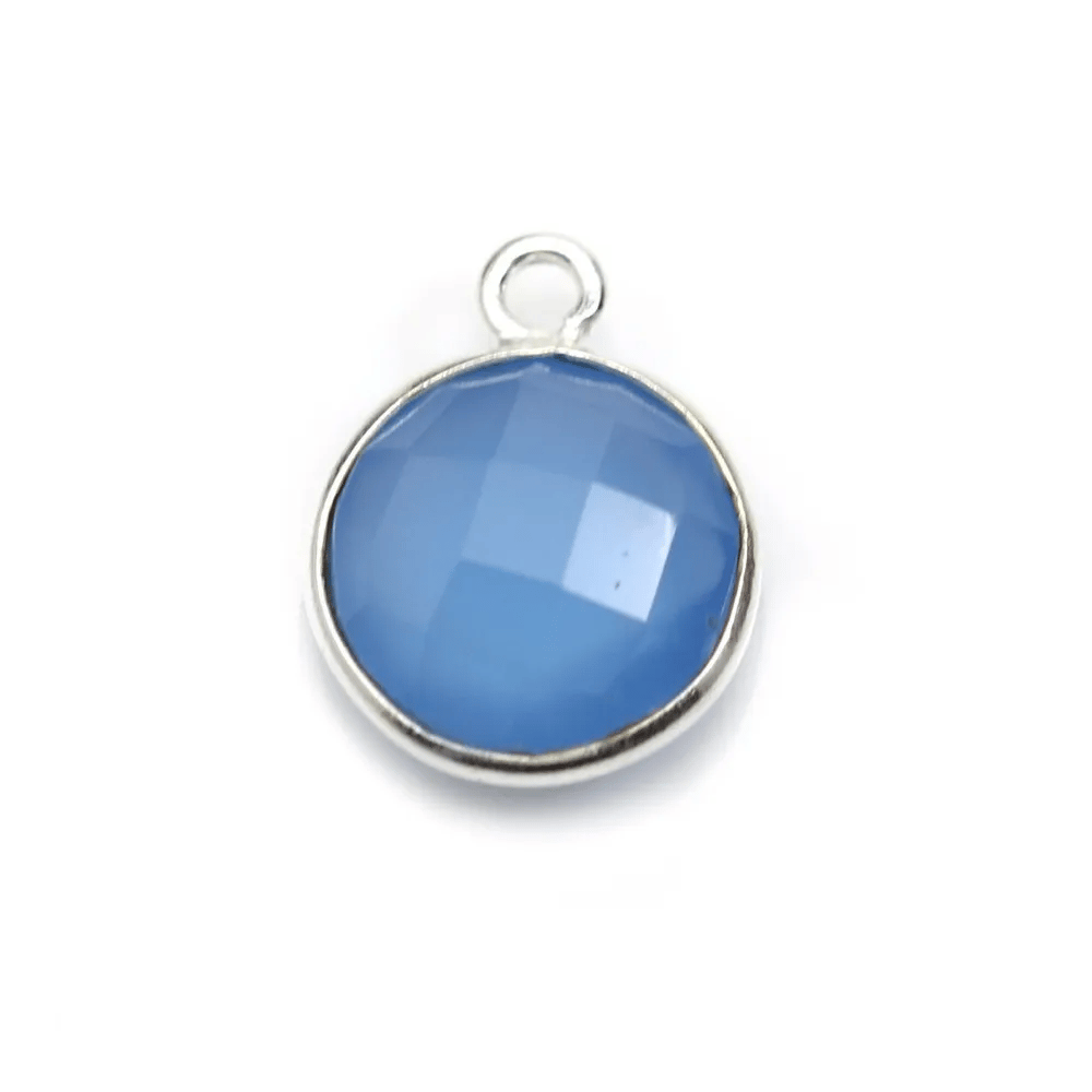 Calcédoine bleu ronde facettée sertie sur argent 11mm x 1pc
