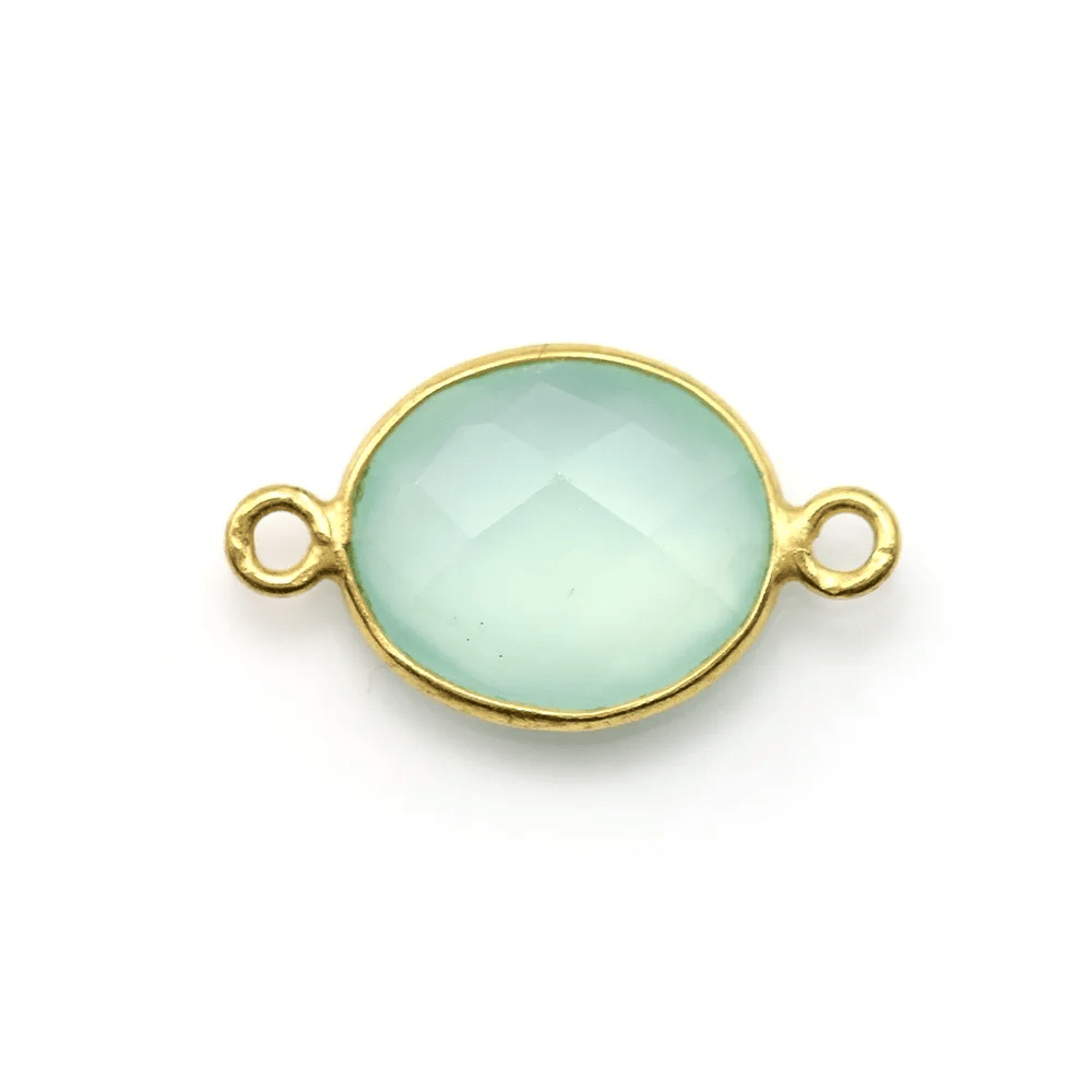 Calcédoine ovale facettée sertie sur argent doré 2 anneaux 11x13mm x 1pc