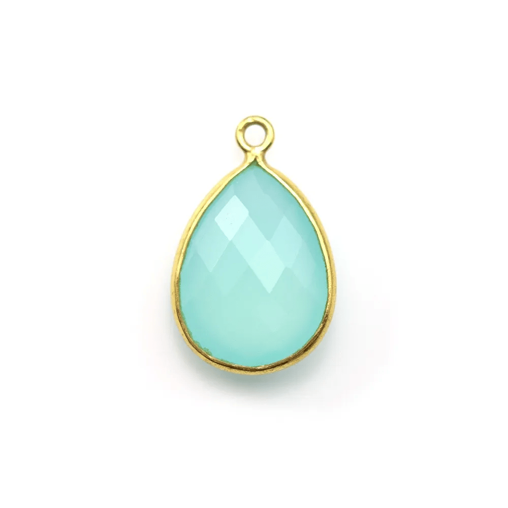 Calcédoine goutte facettée sertie sur argent 925 doré à l'or fin 13x17mm x 1pc