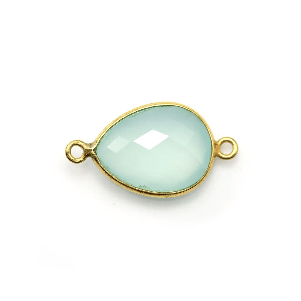 Calcédoine goutte facettée sertie sur argent 925 doré à l'or fin 2 anneaux 13x17mm x 1pc