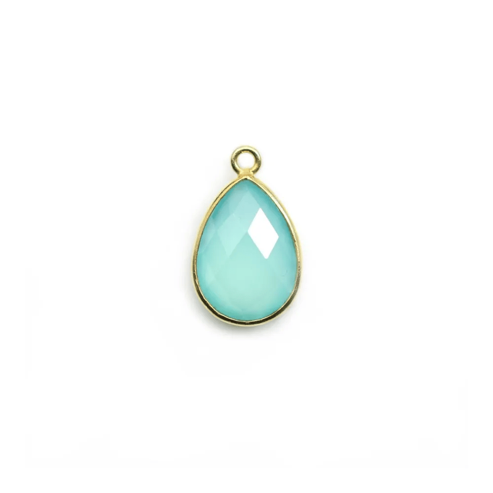 Calcédoine goutte facettée sertie sur argent doré 11x15mm x 1pc