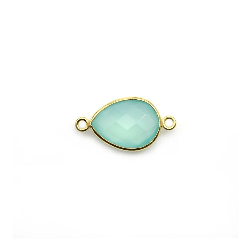 Faceted drop-shape chalcedony set in gold-plated silver 2 rings 11x15mm x 1pc