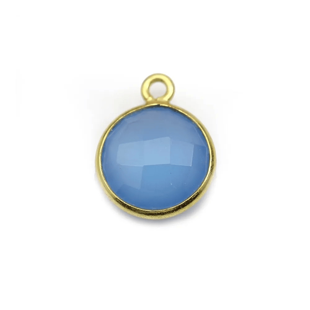 Faceted round chalcedony set in gold-plated silver 11mm x 1pc