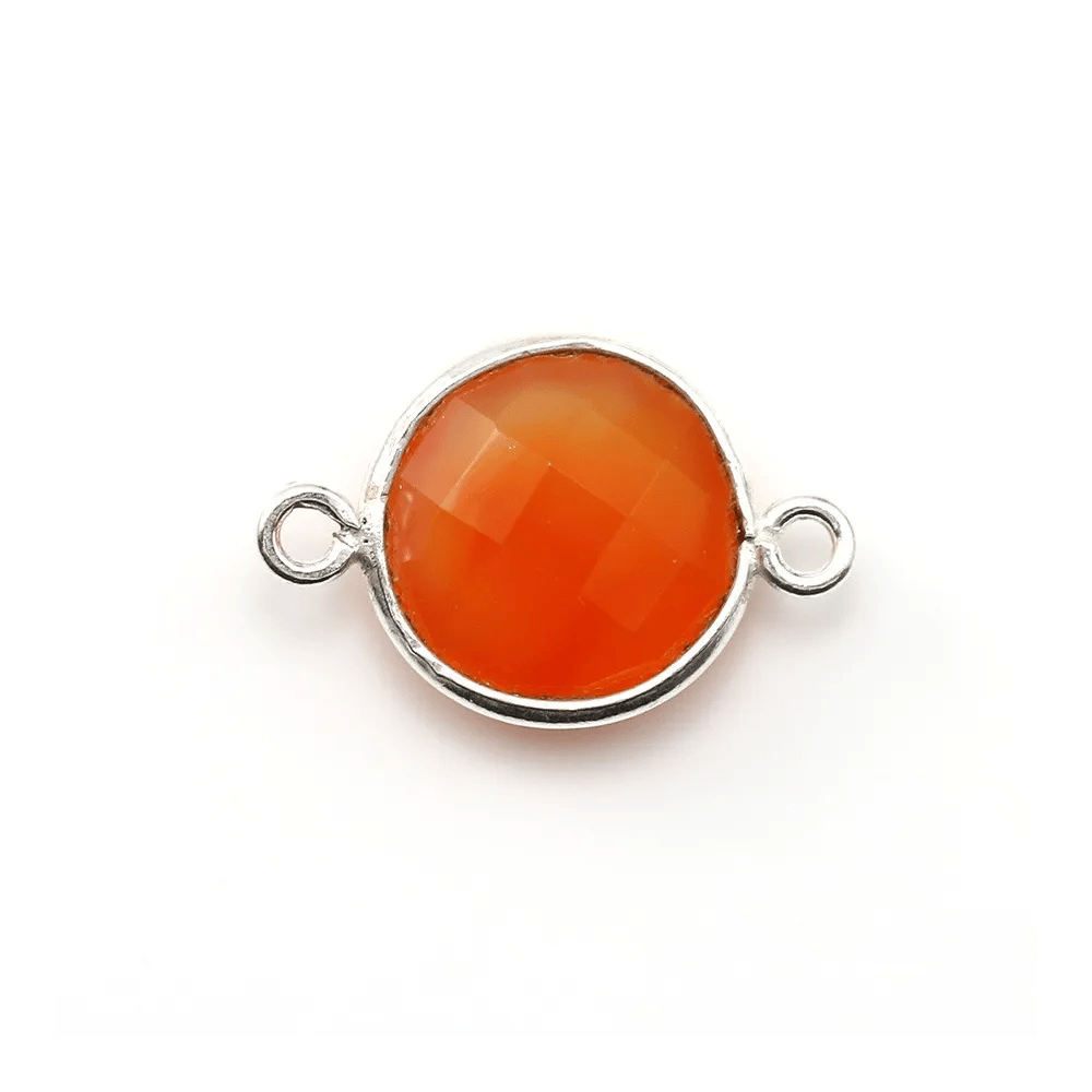 Cornaline ronde facettée sertie sur argent 925 2 anneaux 11mm x 1pc