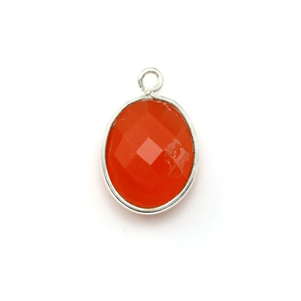 Faceted oval carnelian set in 925 sterling silver 11x13mm x 1pc