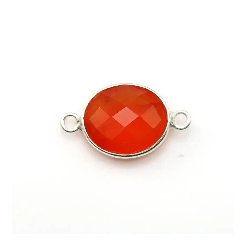 Cornaline ovale facettée sertie sur argent 925 2 anneaux 11x13mm x 1pc